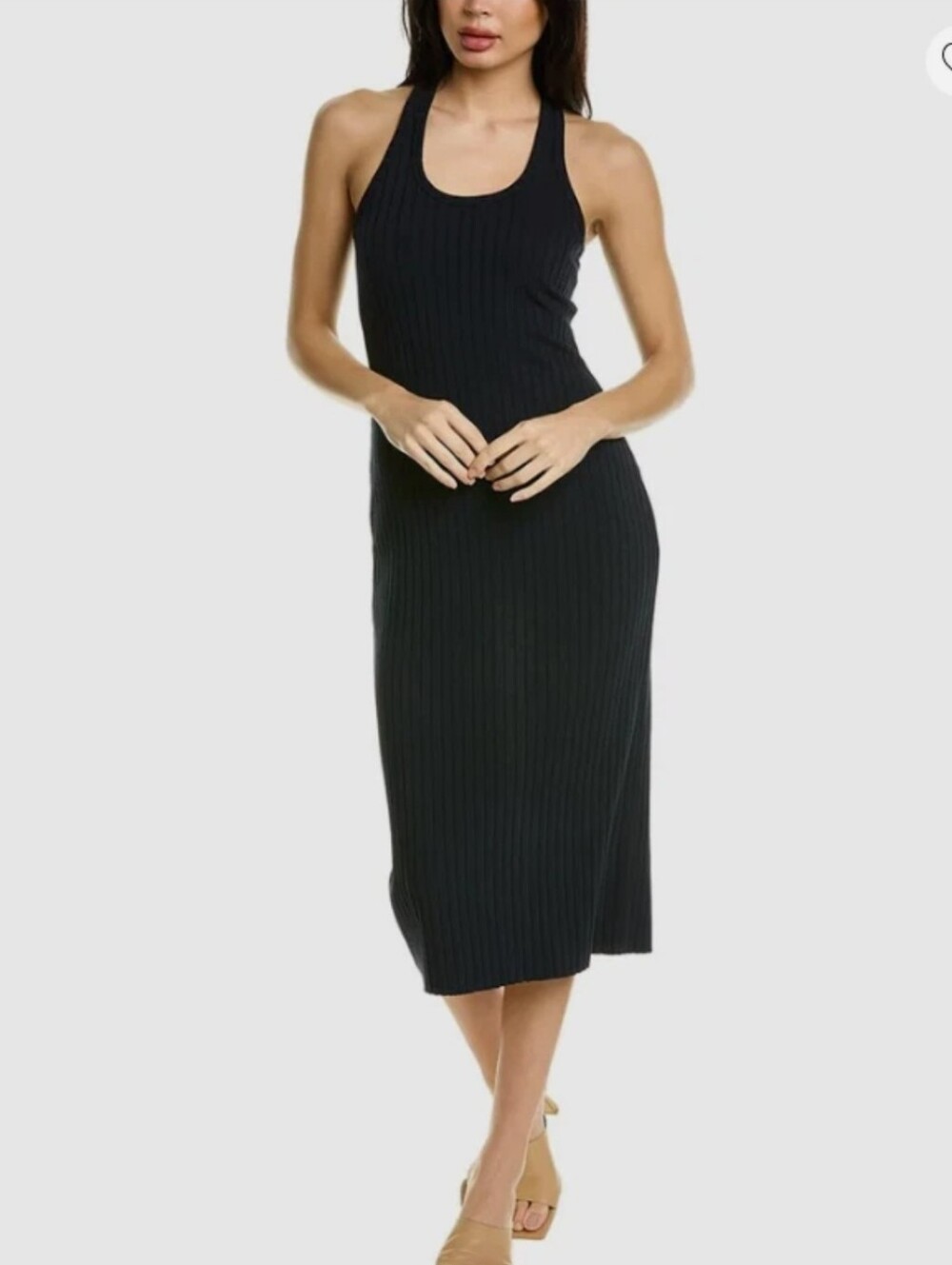 Vince Ribbed Racerback Cotton Tank Midi Dress In Black Size XL